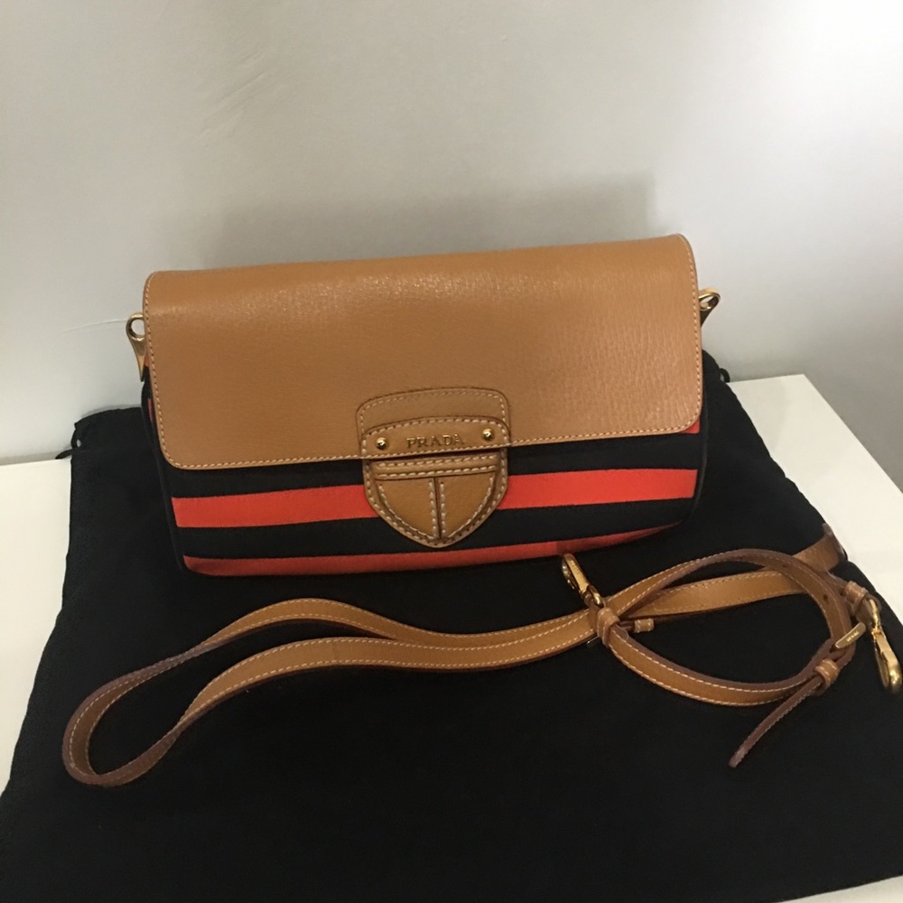 Vintage Prada Canvas Canapa Righe Striped Flap Bag